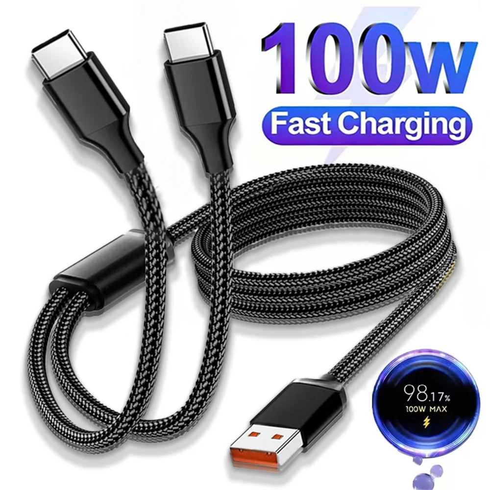 100W Super Fast Charging Cable USB A To Dual-Port Type C Data Splitter Extension Y Cord for IPhone Samsung Xiaomi Google Laptop