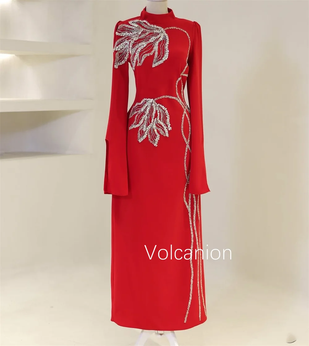 تخصيص كلاسيكي جيرسي مطرزة نمط مستقيم الياقة العالية فساتين متوسطة الطول مناسبة رسمية مخصصة