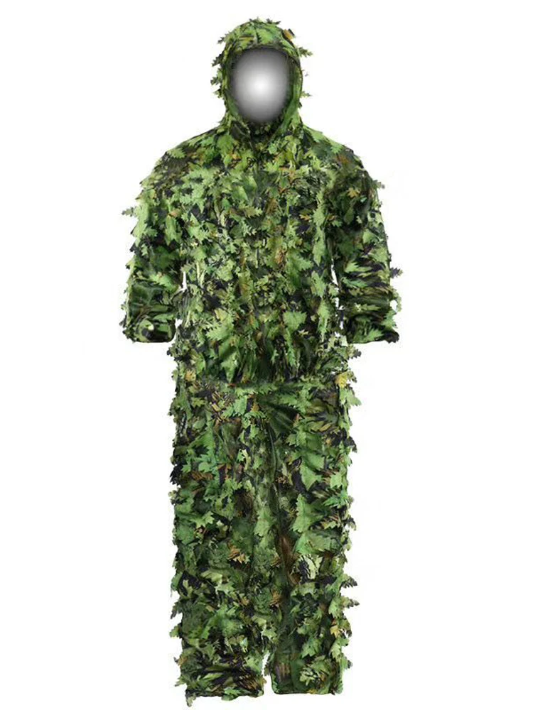 New-Sticky Flower Bionic Leaves Camouflage Suit Hunting Ghillie Suit Woodland Camouflage Universal Camo Set