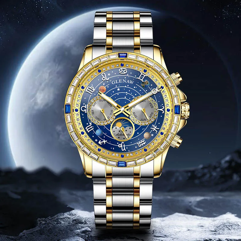 Glenaw high-end business fully automatic mechanical multifunctional men's watch fashionable waterproof luminous watch