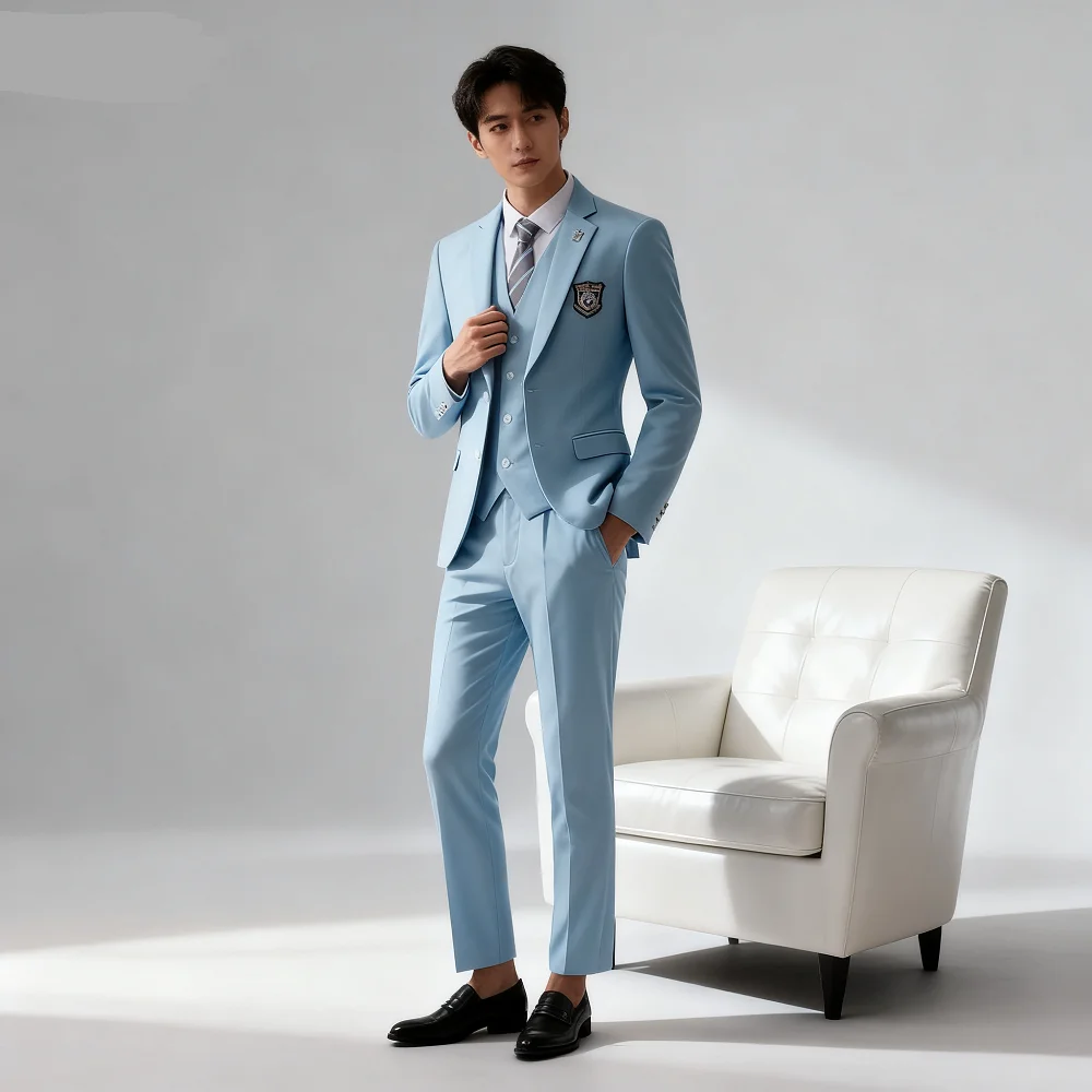 

Men's Rose Red Three-piece Business Casual Wedding Suit High-Quality Handsome European American Style for Business Party