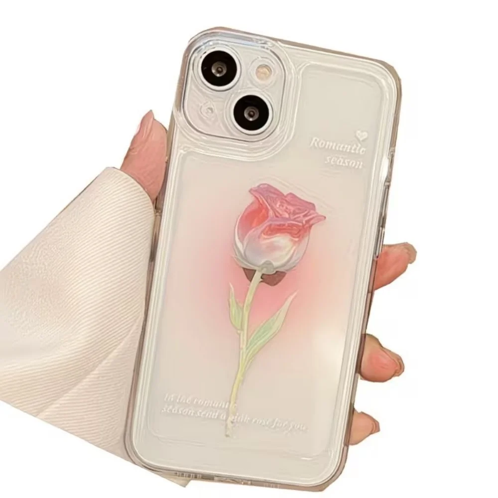 Aesthetic Watercolor Rose Transparent Phone Case For IPhone 18 17 Air 16 15 14 13 12 11 Pro Max Plus Mini Anti-Drop TPU Case view 6