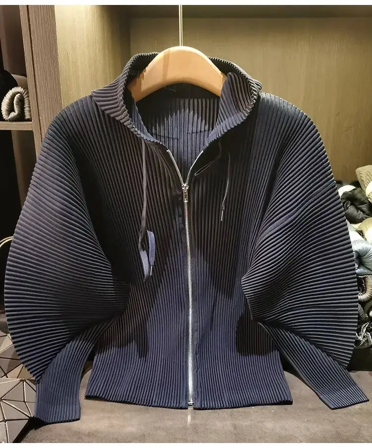 Drawstring Spring New Hooded Pleated Zipper Women's Sweatshirts Loose Elegant Simple High Quality Cardigan Coat 245YG