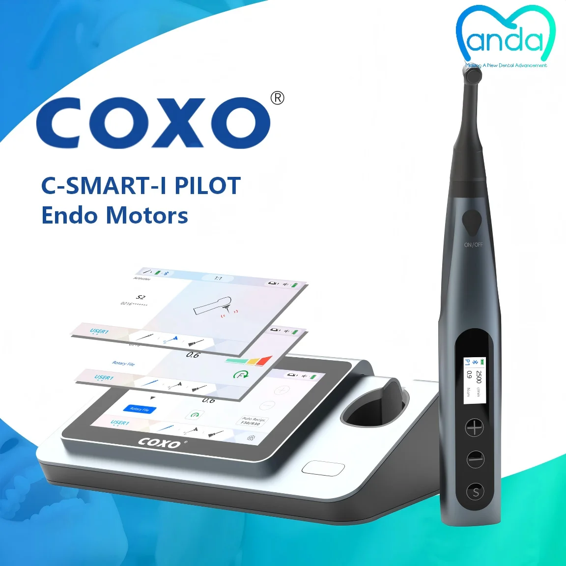 

MANDA COXO C-SMART-i PILOT Стоматологические эндомоторы Большой цветной ЖК-дисплей 5 в 1, функциональность, бесконтактная зарядка на супер мини-головке
