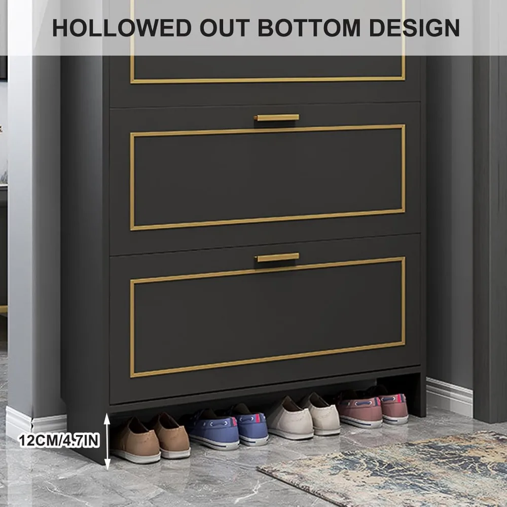 خزانة تخزين الأحذية مع 3 أدراج قابلة للطي للمدخل، ومنظم رف الأحذية النحيف، وخزانة الأحذية المخفية لمساحة المدخل #6