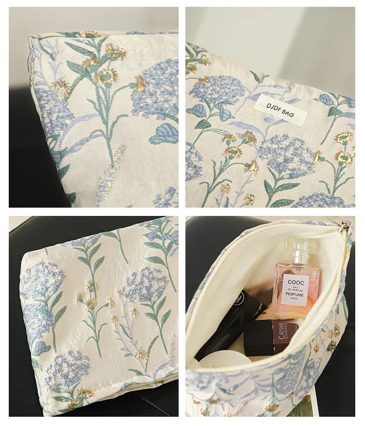 Blue Bouquet Damen-Make-up-Tasche, große Kapazität, Canvas-Kulturtasche – zur Aufbewahrung von Damenbinden und Make-up-Zubehör, Reise-Organizer – Detail 12