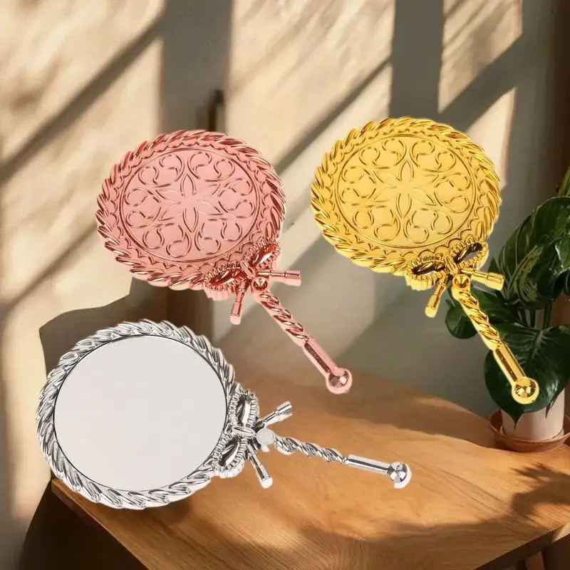 Vintage Handheld Makeup Mirror European Style Portable Noble Ancient Court Beauty Tool for Personal Grooming