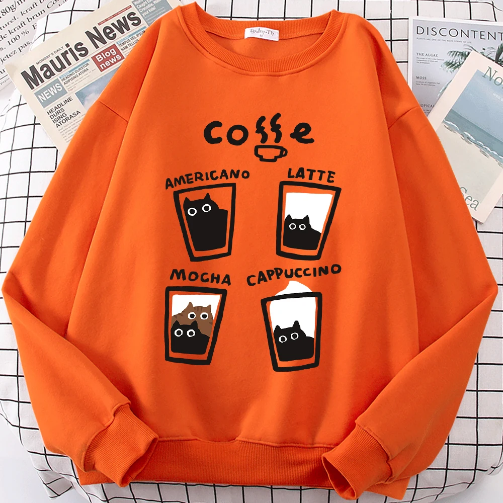 Fun Coffee Cat Cute Print Cartoons Men Women Hoodie Fashion Hoody Autumn Fleece Pullover Hip Hop Oversize Couple Sweatshirt