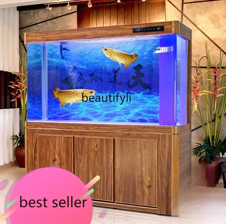 qw NEW N Dragon Fish Tank Aquarium Aluminum Alloy Flowing Water Curtain Wall Waterfall Rain Type Large Living Room Curved Cylind