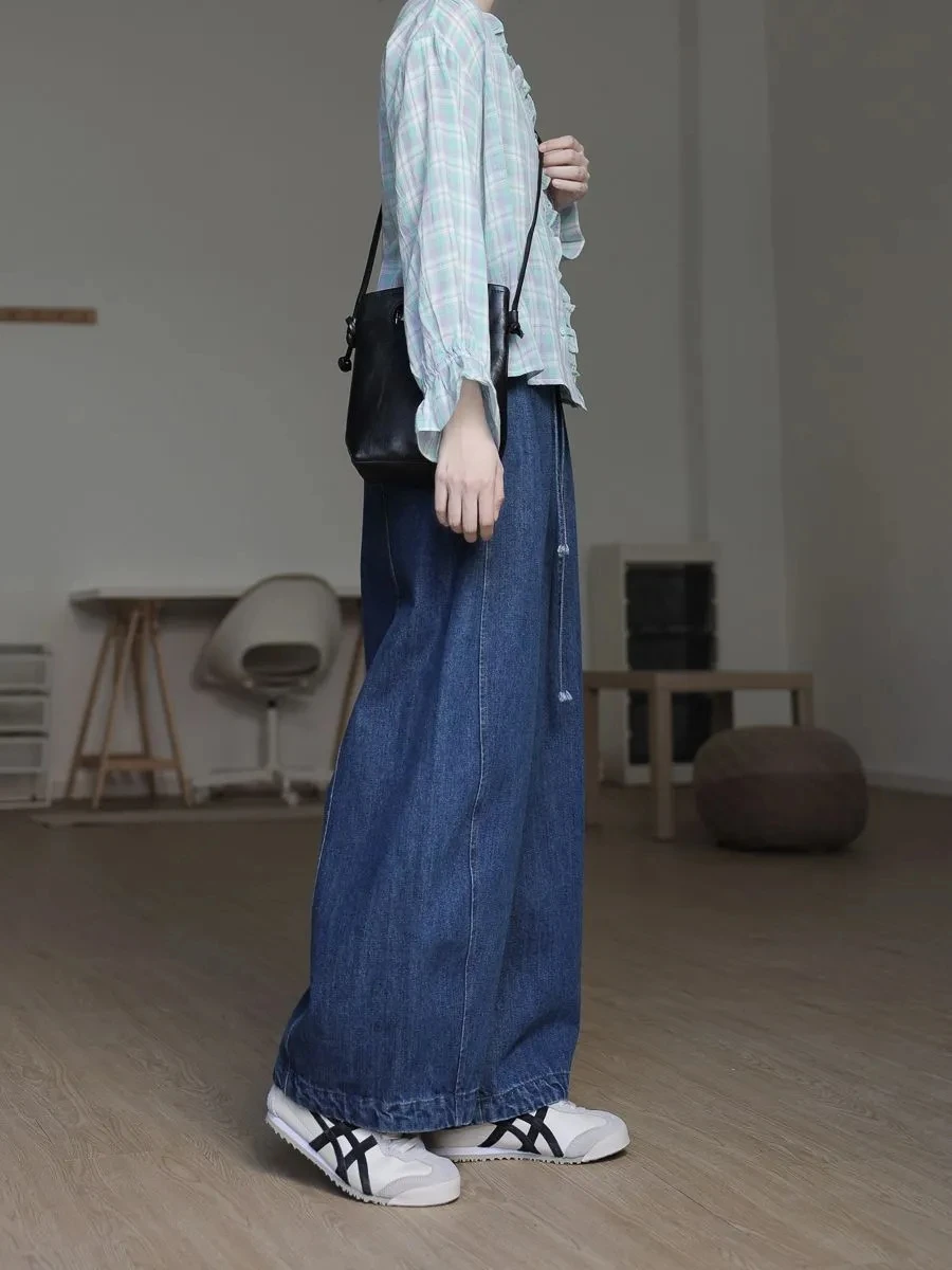 American Retro Casual Denim Jeans Women's Autumn Winter plus Size Loose High Waist Wide Leg Long Pants Comfortable Fashionable