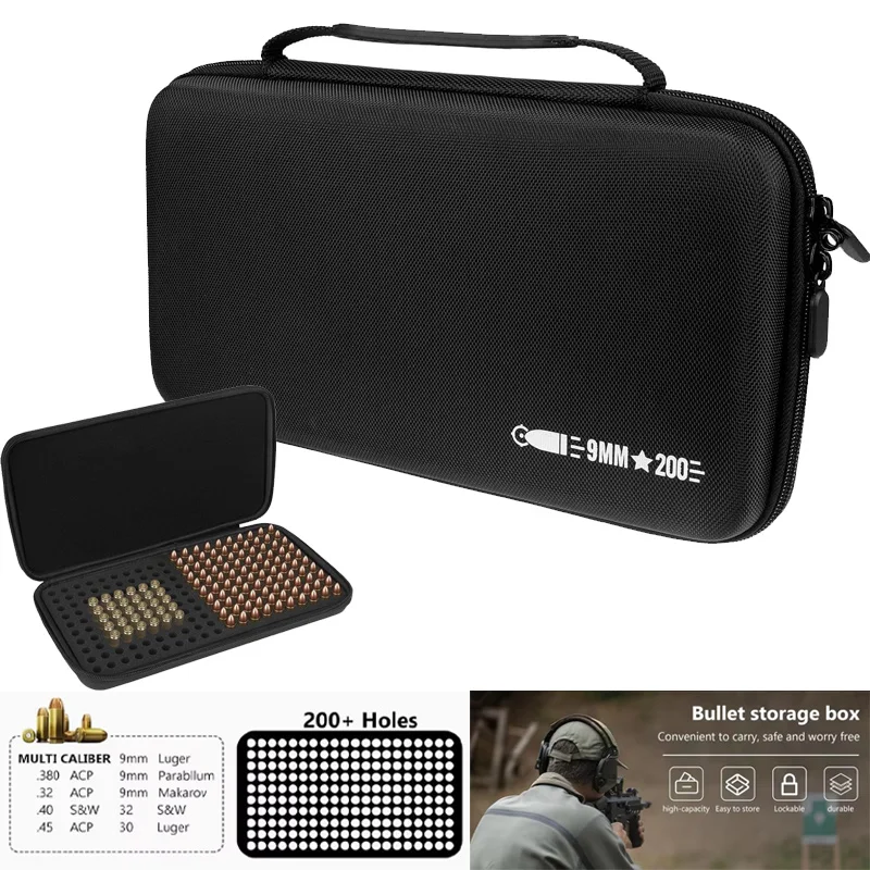 

Кейс для хранения 200 патронов калибра 9 мм, .22LR, .223 Cal/5.56 мм, безопасный контейнер для хранения, вместительный чехол, предназначенный для охоты