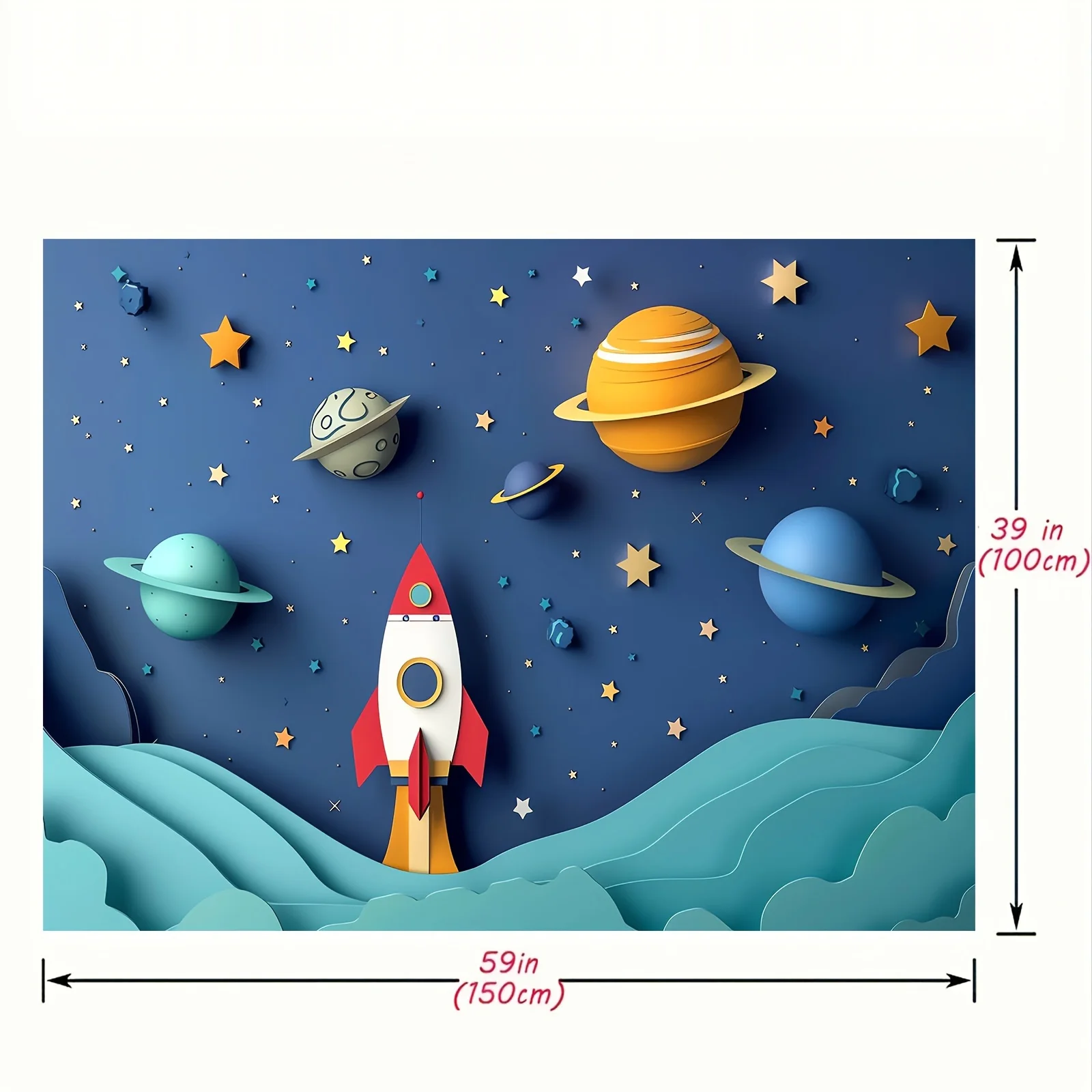 Space-Themed Photography Backdrop - Cartoon Spaceship & Galaxy Design, Polyester, Versatile For Birthday