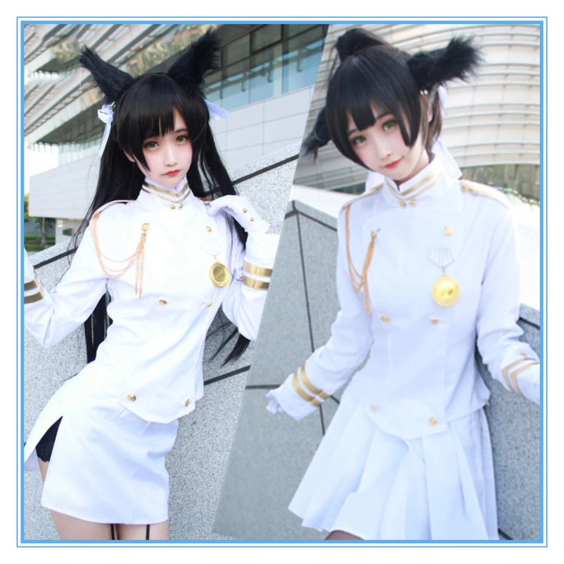 Disfraz de uniforme de barco blanco para mujer, traje de juego Azur Lane, vestido de Takao, abrigo + falda + guantes + calcetines + tocado