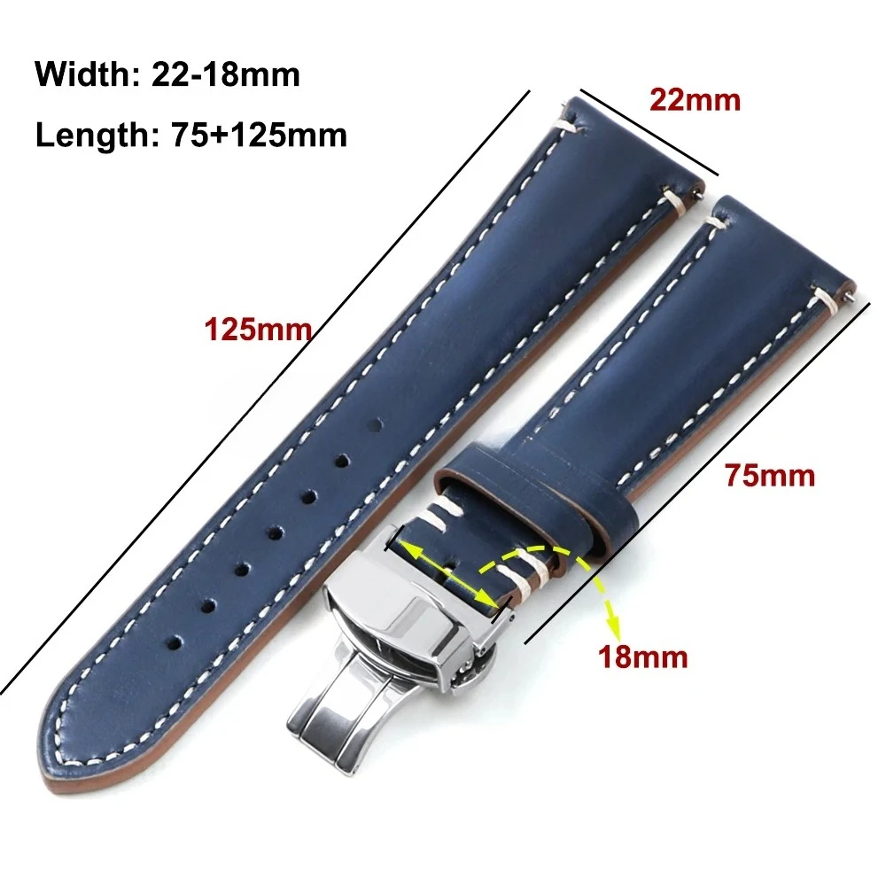 خياطة جلد البقر حزام لأوميغا 20 مللي متر 22 مللي متر 24 مللي متر الأصفر سوار المعصم ل Seiko BlackVintage الجلود حزام الساعات فراشة مشبك