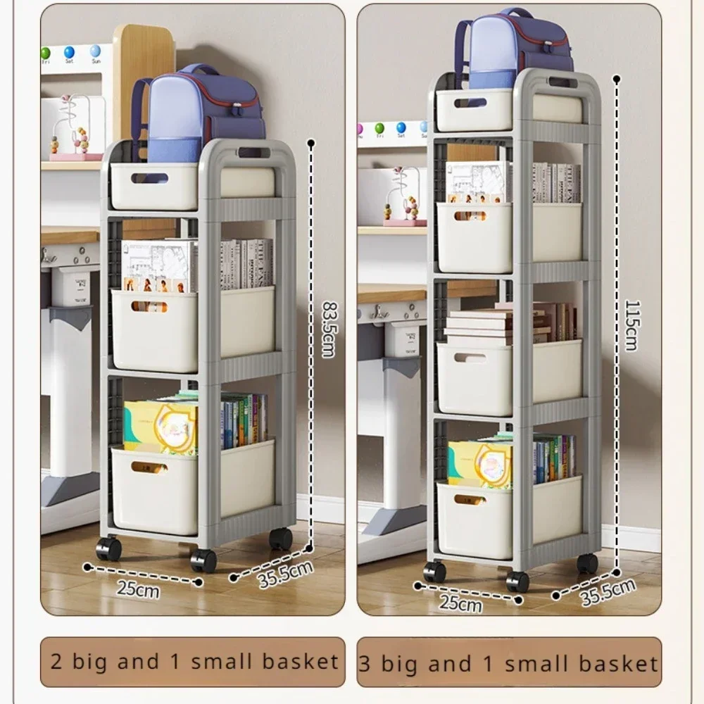 Bookshelf Movable Trolley Students School Bags Trolley Multi-Layer Drawer Style Storage Rack Under-Table Wheeled Snack Storage