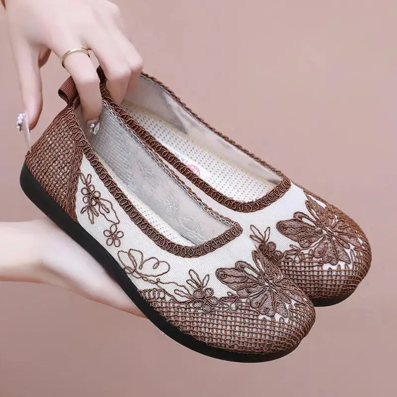 

Casual Embroidered Me Women's Single oes Summer Breathable Faion Flat Sandals Busin Sle Ciwalk Warmth Winter