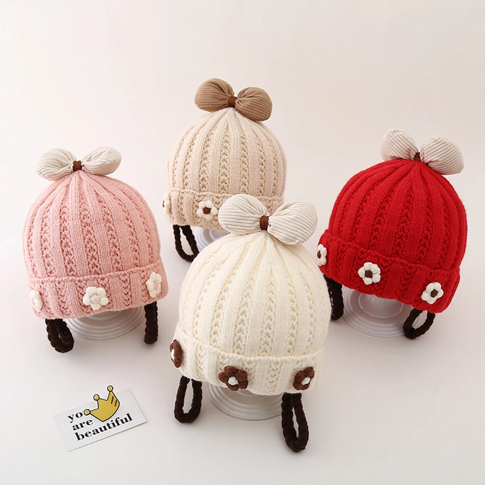 

Baby Girl Hat Autumn Winter Warm Princess Wig Hats Cute Braid Baby Pullover Knitted Wool Beanies For Kids 6-36 Month