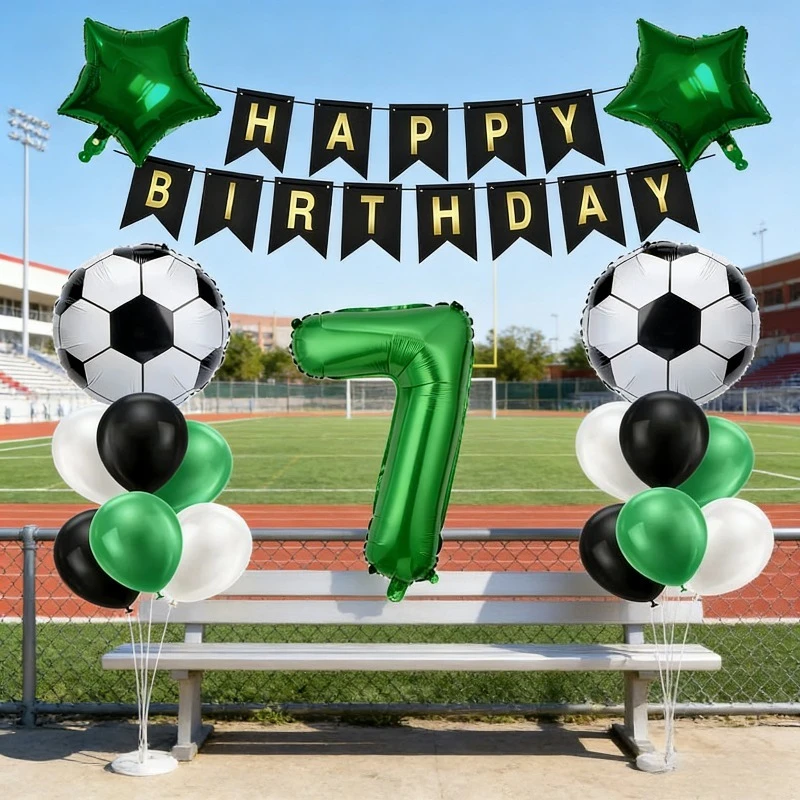 18pcs Black Golden Birthday Flag 32 Inch Green Number 1-9 Film Balloon Set Football Themed Party Decoration Festival Photo Props