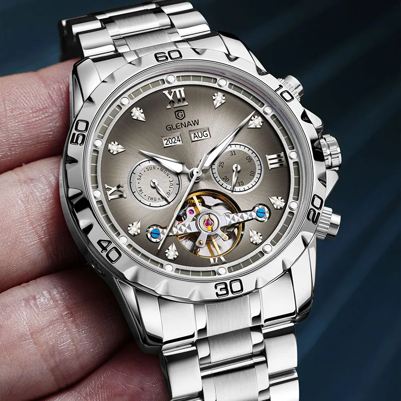 Glenaw Top brand fully automatic mechanical multi-function watch men's business trend fashion waterproof watch