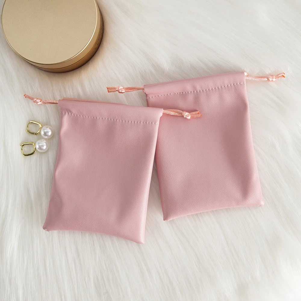 10 Stück PU-Leder rosa Schmuckbeutel Ring Ohrring Armband Kordelzug Beutel Gefälligkeiten tragbare Reise Seife Süßigkeiten Aufbewahrungstasche – Detail 13