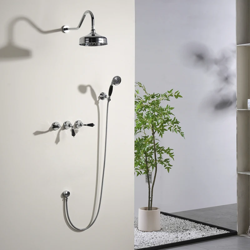 

Gold Bathroom Shower Faucet Set Embedded Faucet Rainfall Shower with Single Handle Handheld Bathroom Shower Head