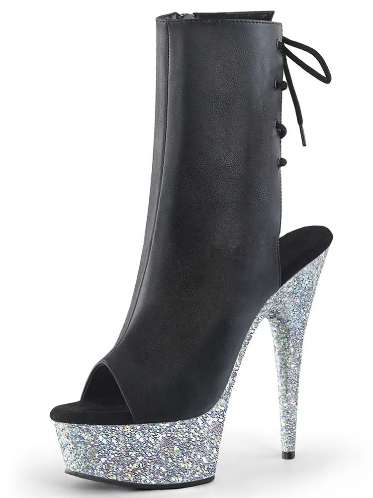

Sexy Fetish Platform Boots 6 Inches Stripper Heels Nightclub Fashion Exotic Pole Dance Dancer Ankle Boots Peep Toe Womens Party