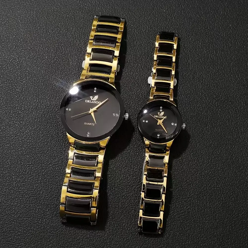 ساعة نسائية عصرية متعددة الاستخدامات بسوار فولاذي ذهبي كوارتز