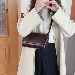 Retro Versatile Korean Sle Early Autumn Oil Wax Leather Crossbody Small Square Bag Casual Underarm Women's Bag