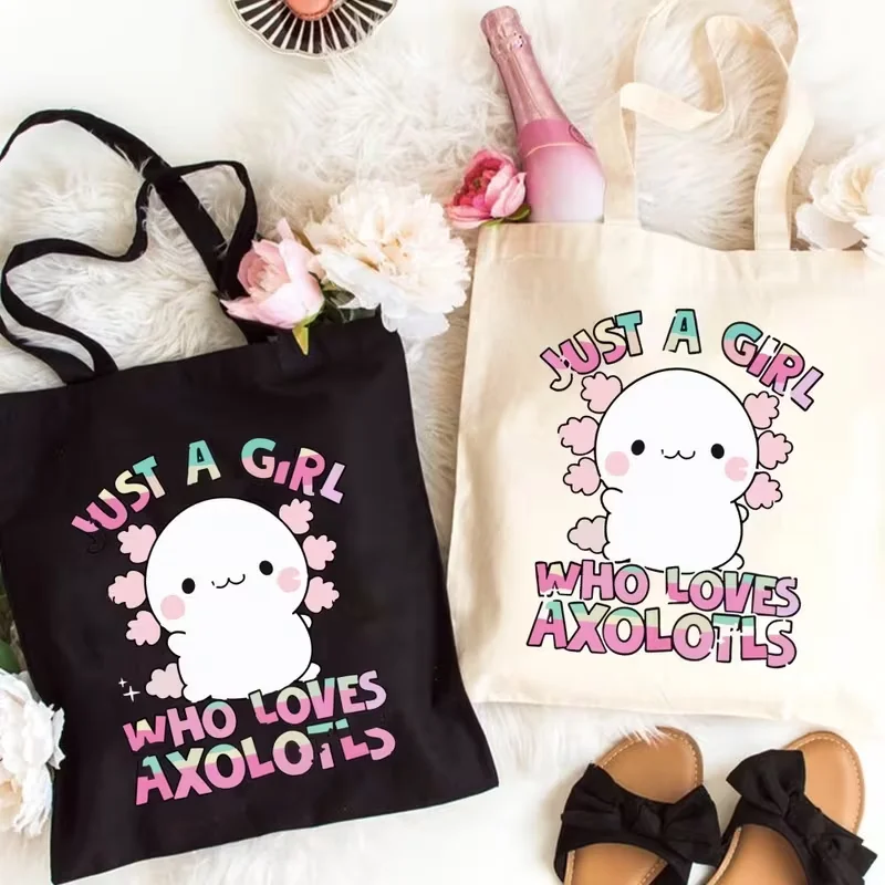 

“Who Likes Axolotl”Pattern Canvas Tote Bag - Stylish and Durable Shoulder Bag for Everyday Use, Ideal for Axolotl Lover