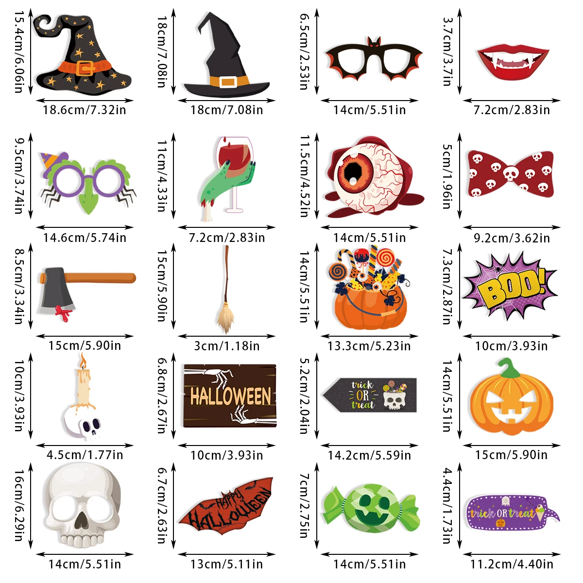 20szt Halloween Photo Booth Prop Scary Pumpkin Ghost Witch Hat Glasses Halloween Theme Party Decorations Halloween Selfie Props