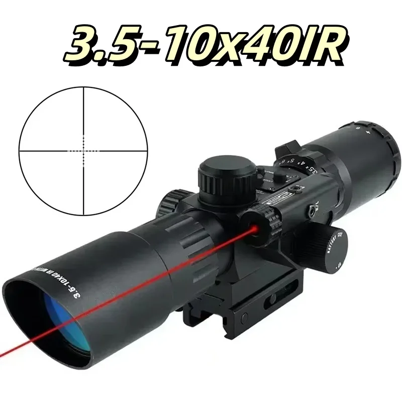 Tactical Combo 3.5-10x40IR with Red Laser Optics Reflex Hunting Adjustable Zoom Scope for 11mm/20mm Guide Rail Hunting Sight