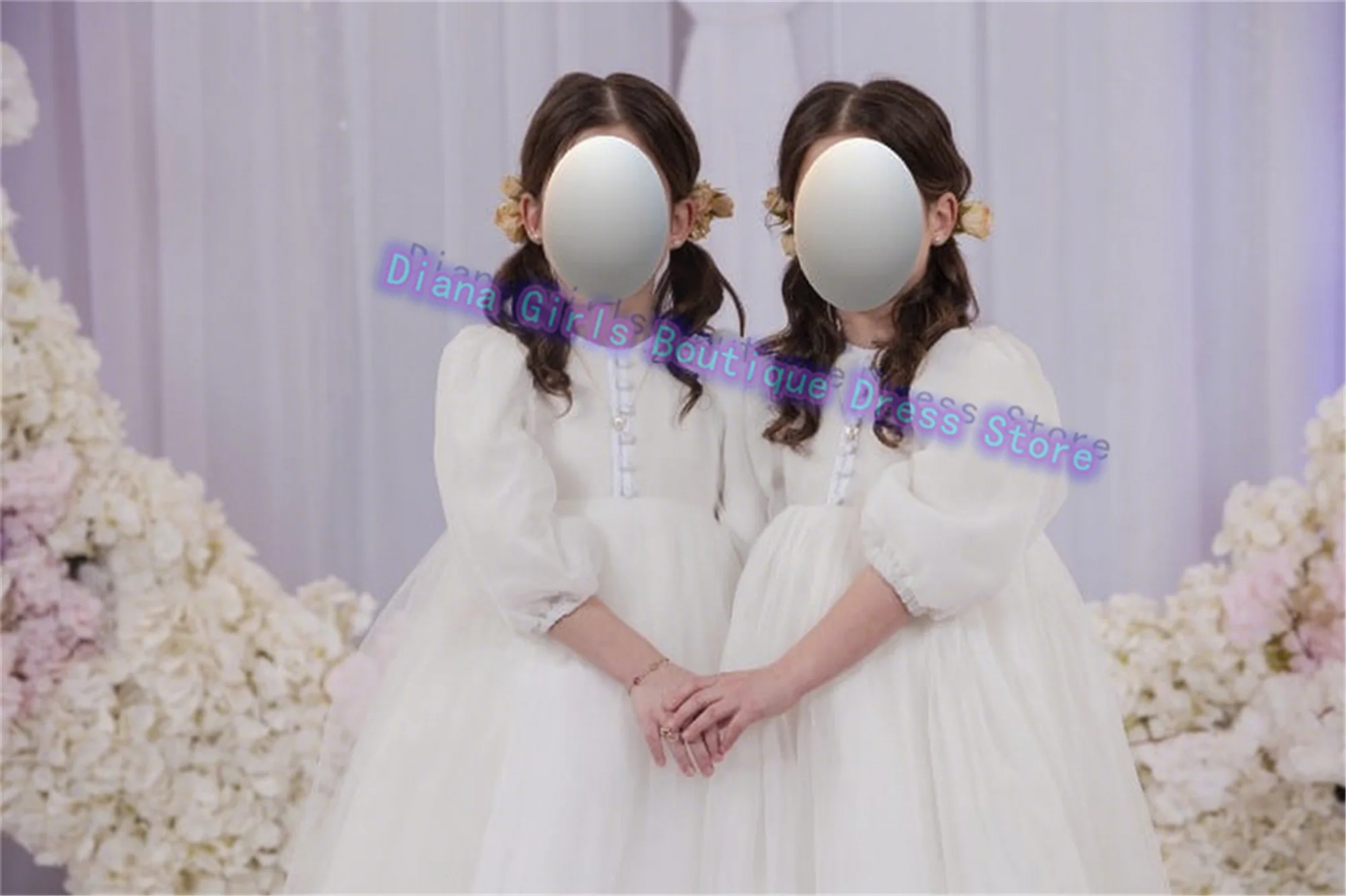 

Lovely Ivory Baptism First Communion Gowns Tulle Fluffy Flower Girl Dress Little Princess Wedding Birthday Ball Evening Gowns