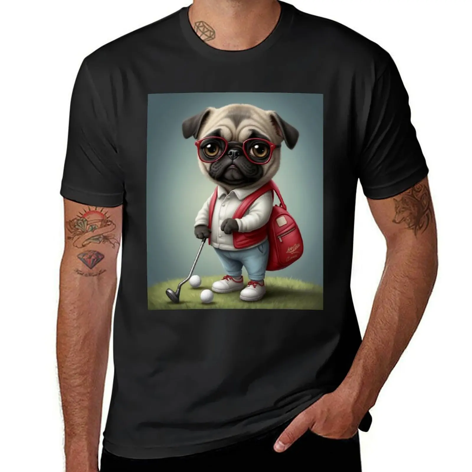 Camiseta con estampado de golfista Pug para hombre, ropa hippie, Blanca