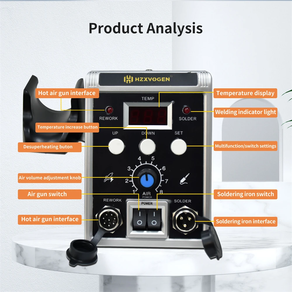 HZXVOGEN 700W 2 in 1 Hot Air Gun Soldering Station 60W Constant Temperature Soldering Iron Digital Welding Desoldering Station