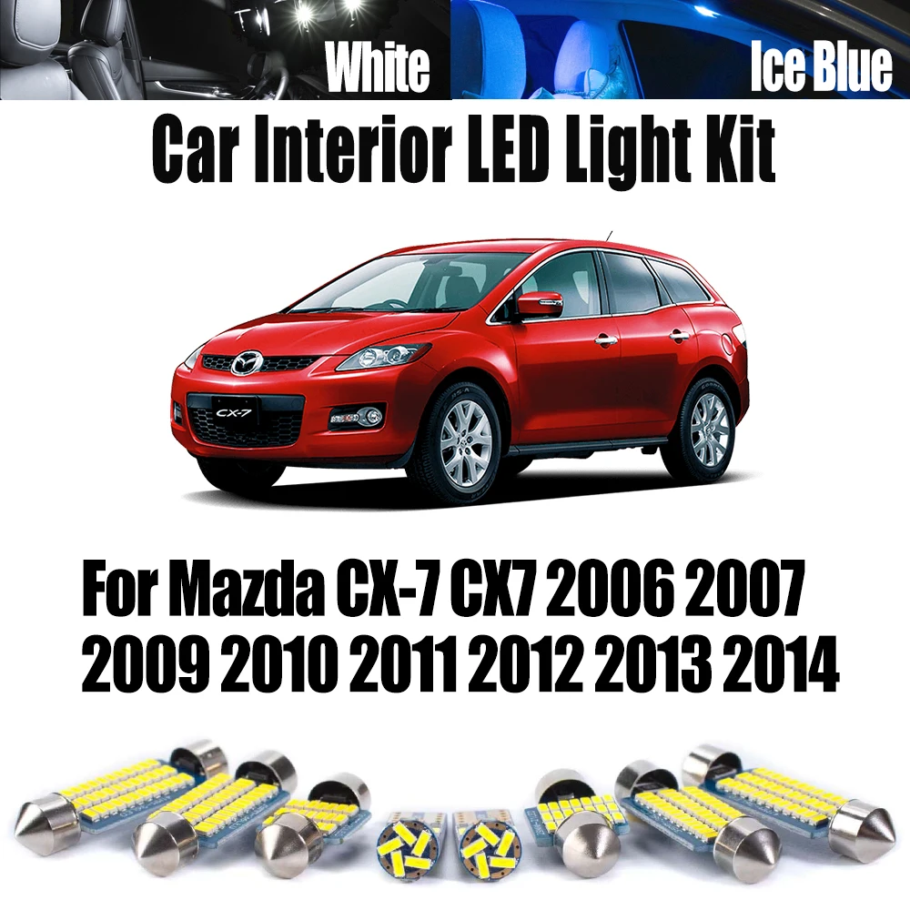 

11 шт. Canbus светодиодный комплект внутреннего освещения купольного номерного знака для Mazda CX-7 CX7 2006-2011 2012 2013 2014 автомобильные лампы для зеркала косметического столика