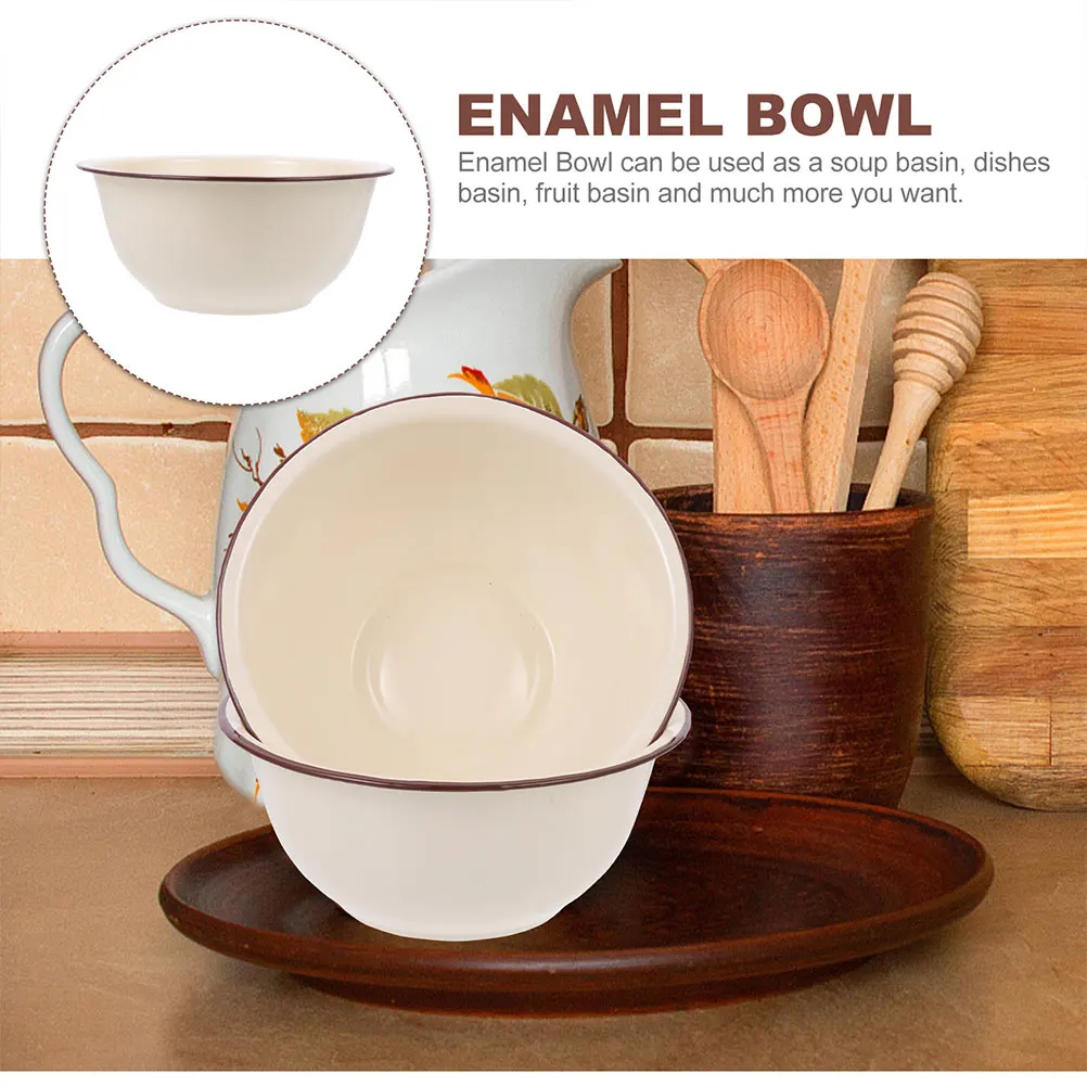 

1pc Vintage Enamel Bowl Large Capacity Mixing Basin For Kitchen Household Decorative Storage Lard Oil Bowl Retro Salad Dough