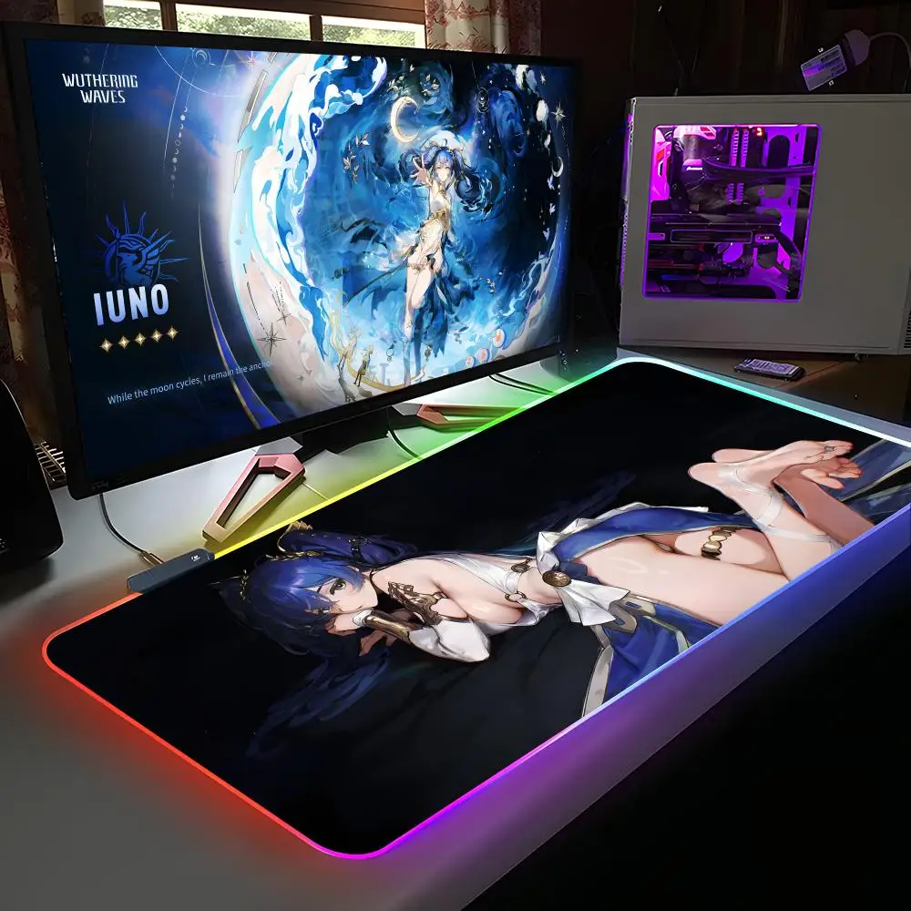 

Коврик для мыши Wuthering Waves Luno RGB, резиновый компьютерный ноутбук, официальная игра, цветной киберспортивный эстетический красивый модный роскошный коврик