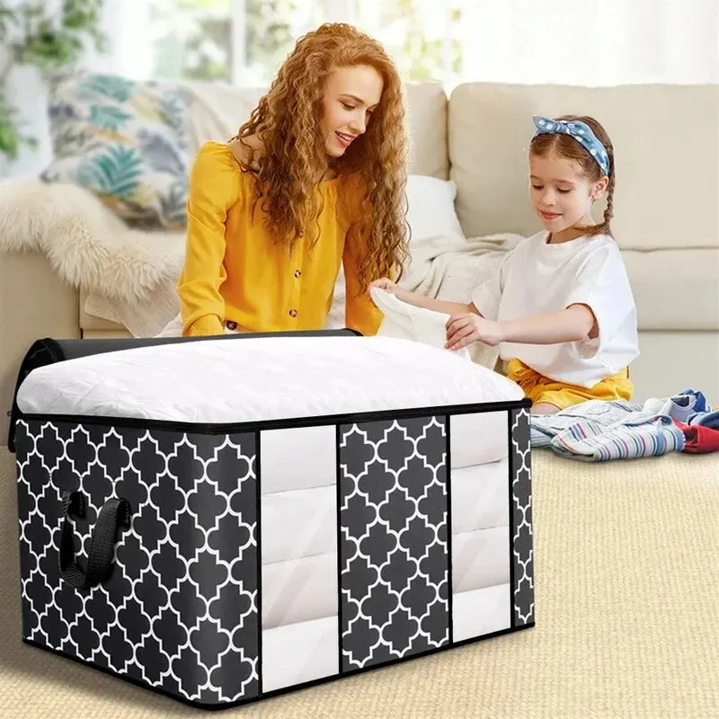 Foldable Clothes Storage Bag With Handle Storage Box With Zipper Dustproof Waterproof Large Capacity Home Closet Organizer