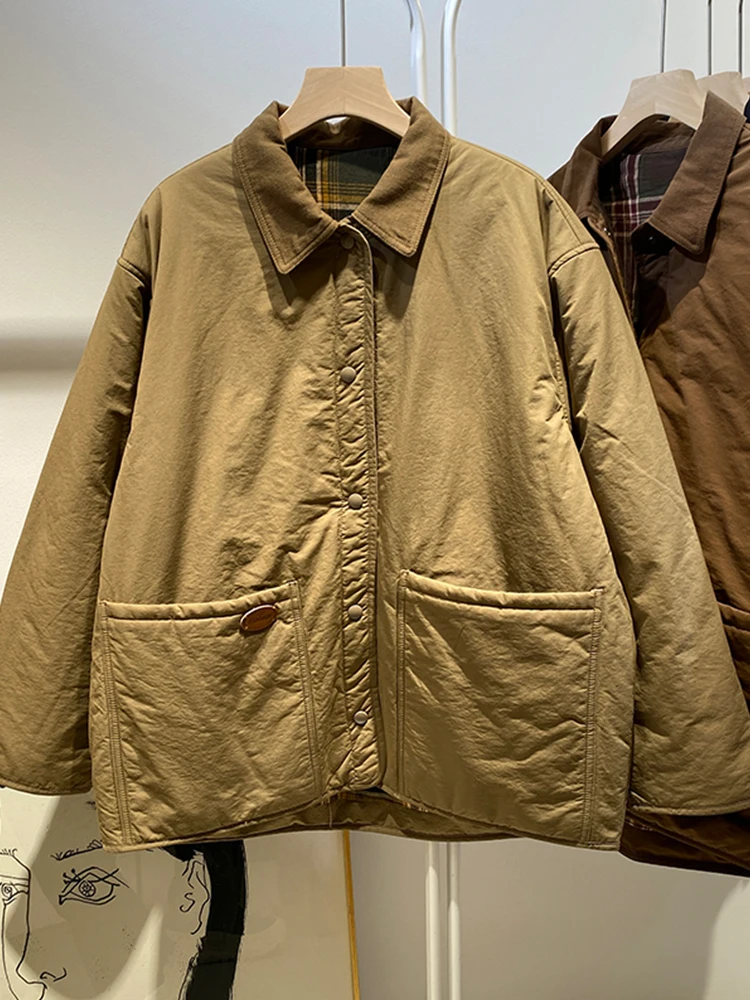 

Легкая пуховая хлопковая куртка в стиле ретро, женская зимняя мода 2024, универсальная рабочая одежда, пальто большого размера, хлопковая верхняя одежда