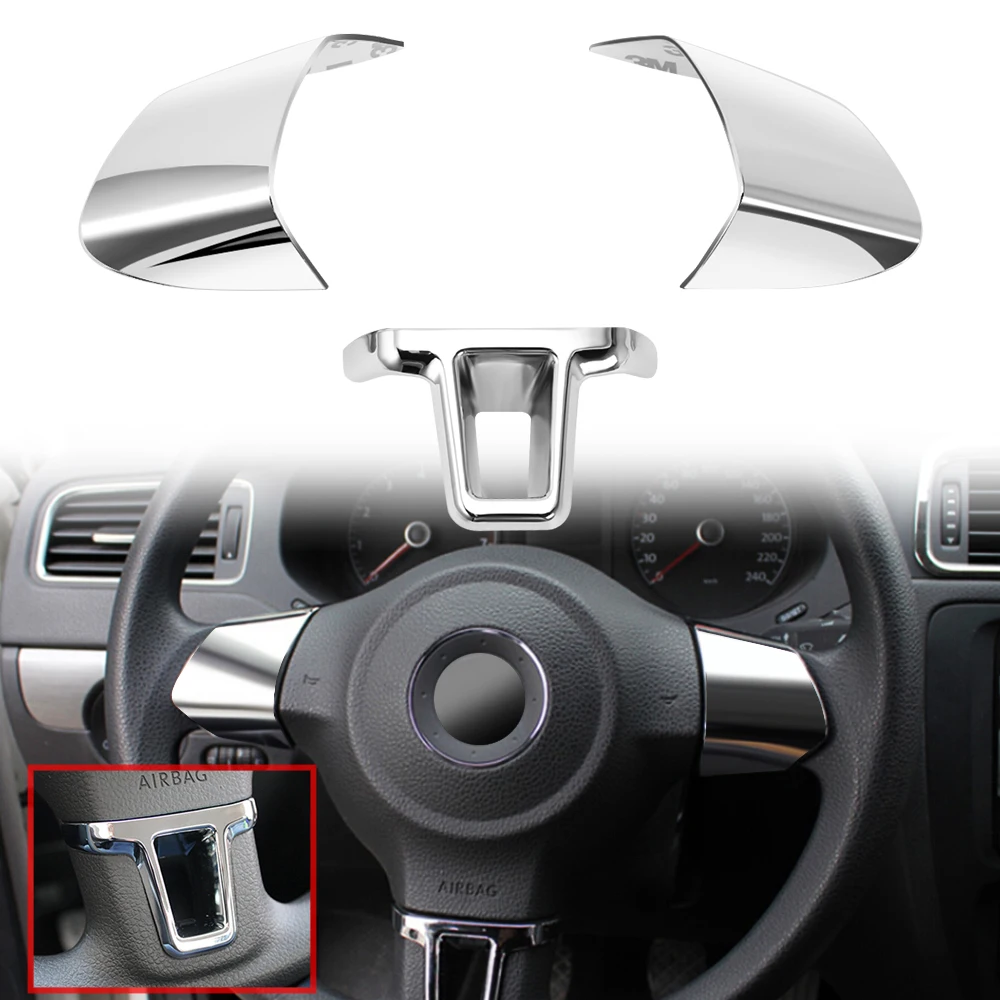 ABS Chrome trim accessories For Volkswagen /VW /GOLF 6 MK6 /POLO /JETTA MK5 MK6 bora Steering Wheel sticker