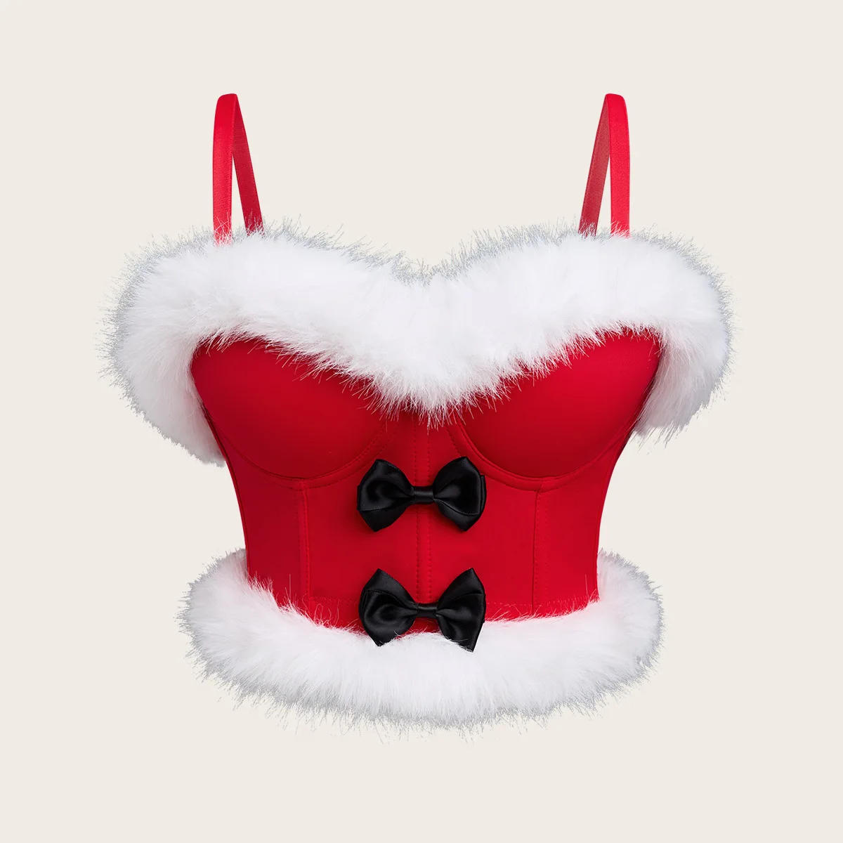 

Christmas Velvet Corset Crop Top Uniform Santa Claus Outfit Women's Cosplay Corselet Bow Overbust Tops Feather Shapewear Bustier