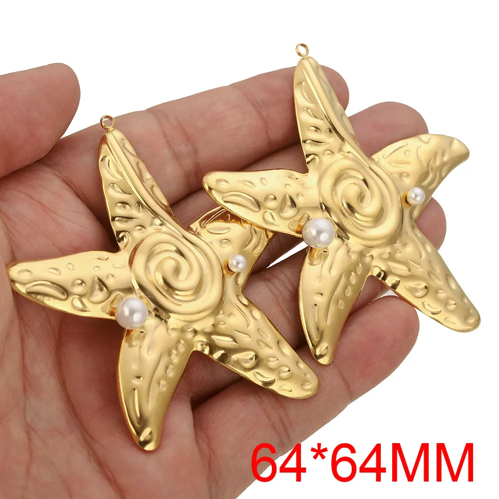 2pcs/LOT Stainless Steel Mix Large Starfish Snail Conch Charms Pendant for DIY Earring Jewelry Materials Making Supplies Crafts