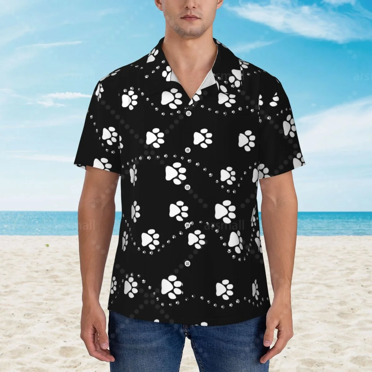 

Dog Paws Paw1 Hawaiian Shirt Men Short Sleeve Casual Floral Print Beach Shirt Summer Vacation Shirt