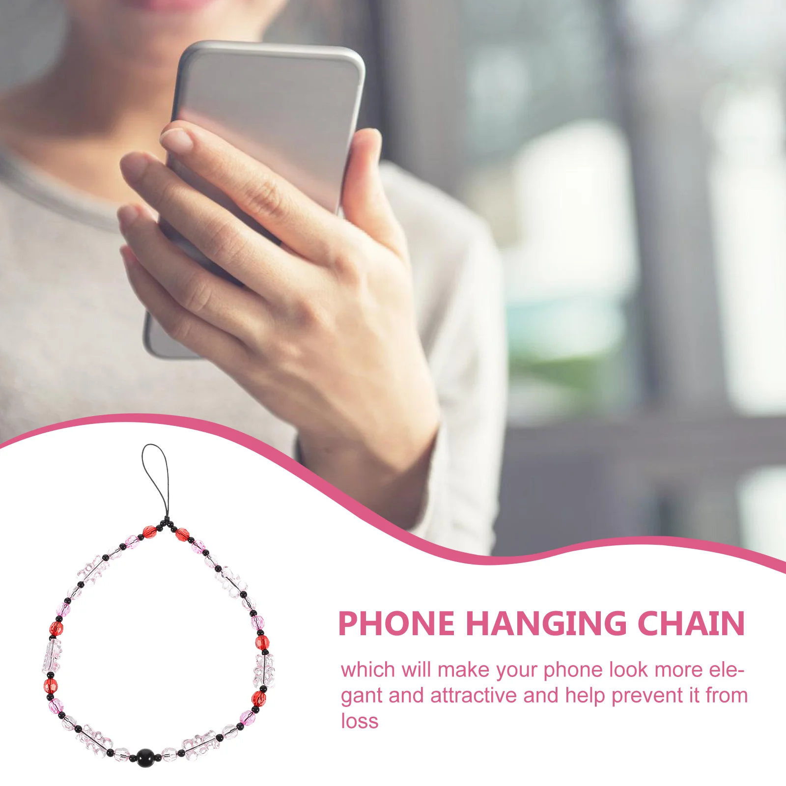 Mobile Phone Chain Lanyard Hanging Beaded Neck Strap Pink Bangles Rope Lanyards Cellphone Wristband Long