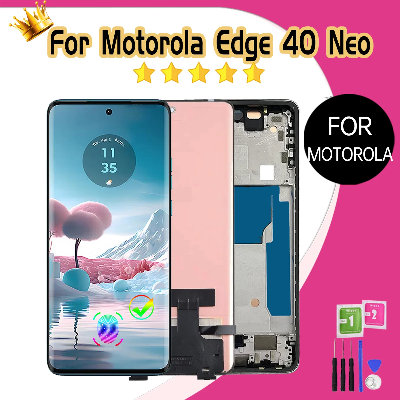 100% Tested 6.55'' AMOLED For Motorola Edge 40 Neo LCD XT2307-1 Display Touch Screen For Moto Edge40 Neo LCD Digitizer Assembly