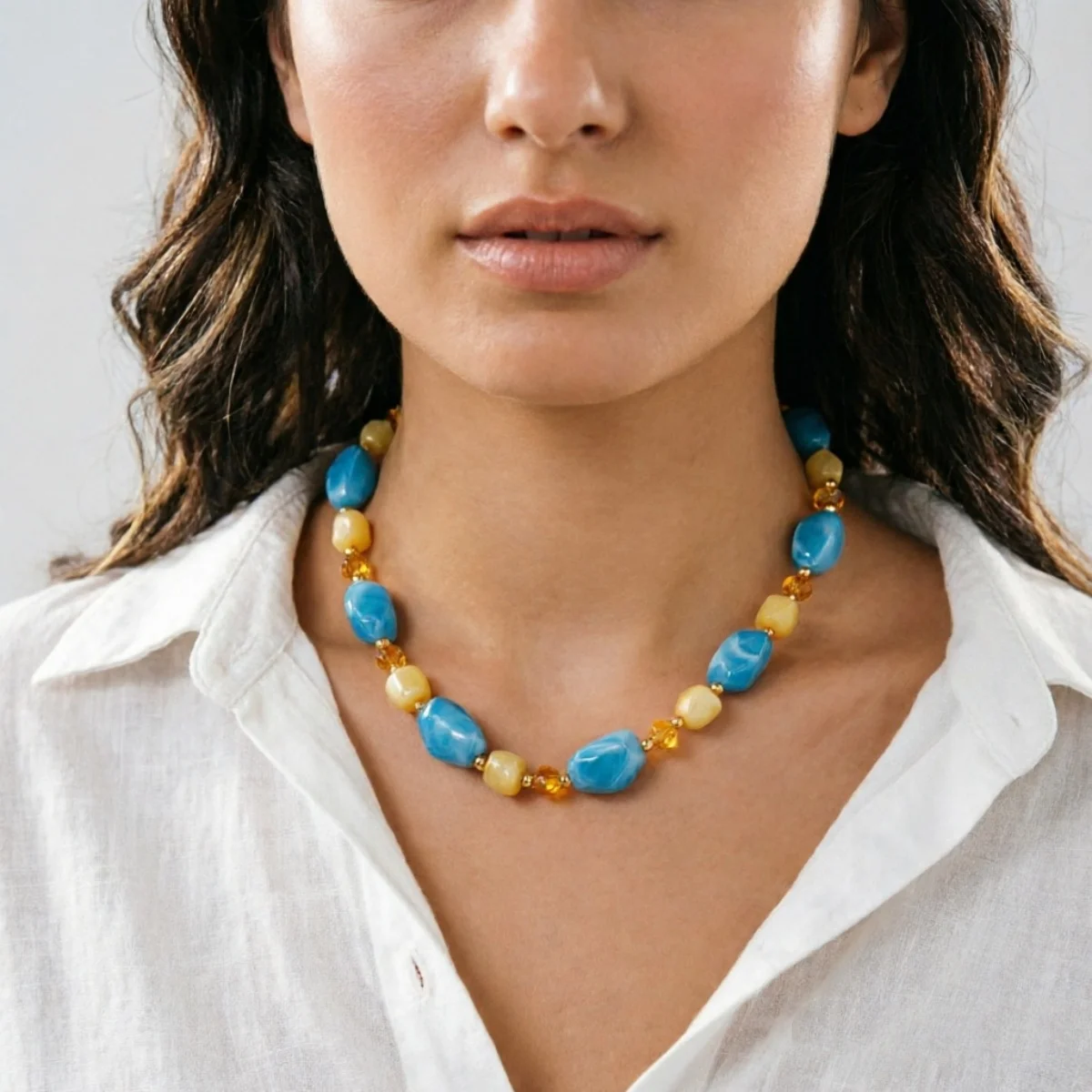Französische Retro-Halskette mit sanften, farbenfrohen Kristallharzperlen für Damen und Herren, Hippie-Stil, unregelmäßige Perlen, Choker, Reiseschmuck – Detail 16