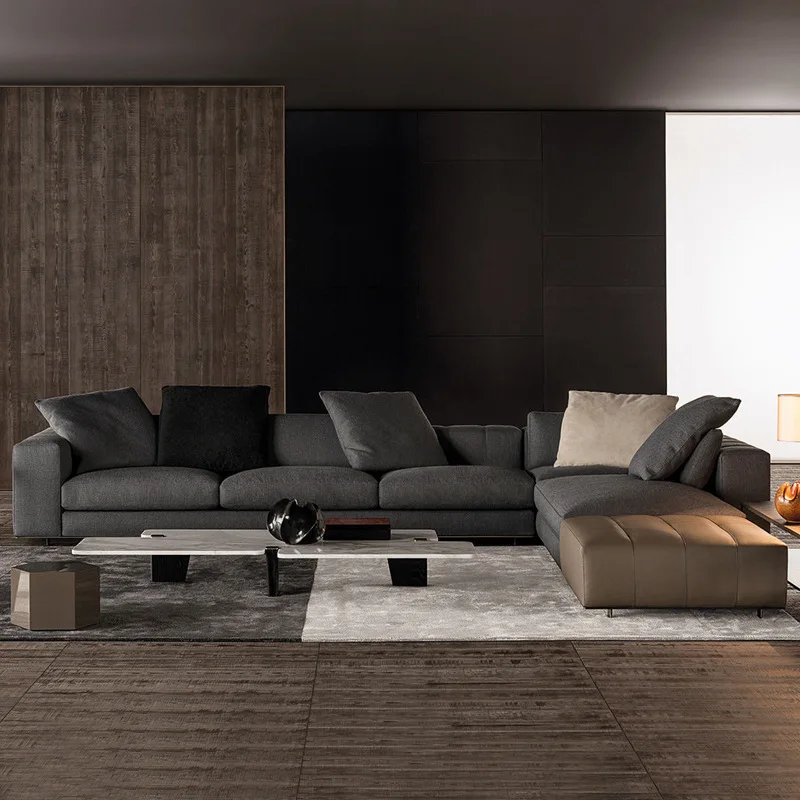 소파 디자이너 가죽 가구 다운 패브릭 소파 조합 이탈리아 가죽 피아노