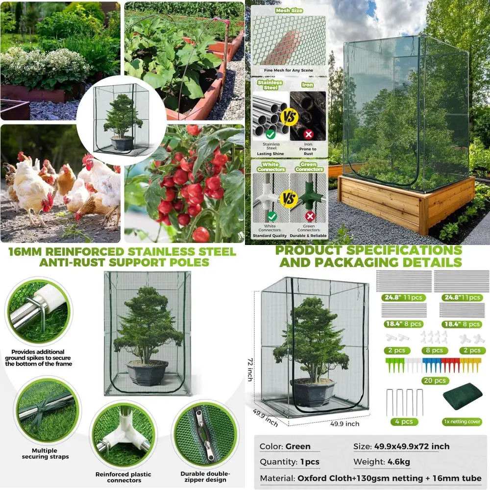 

Large 49x49x72in Portable Garden Crop Cage with Zipper Door for Vegetable and Fruit Protection