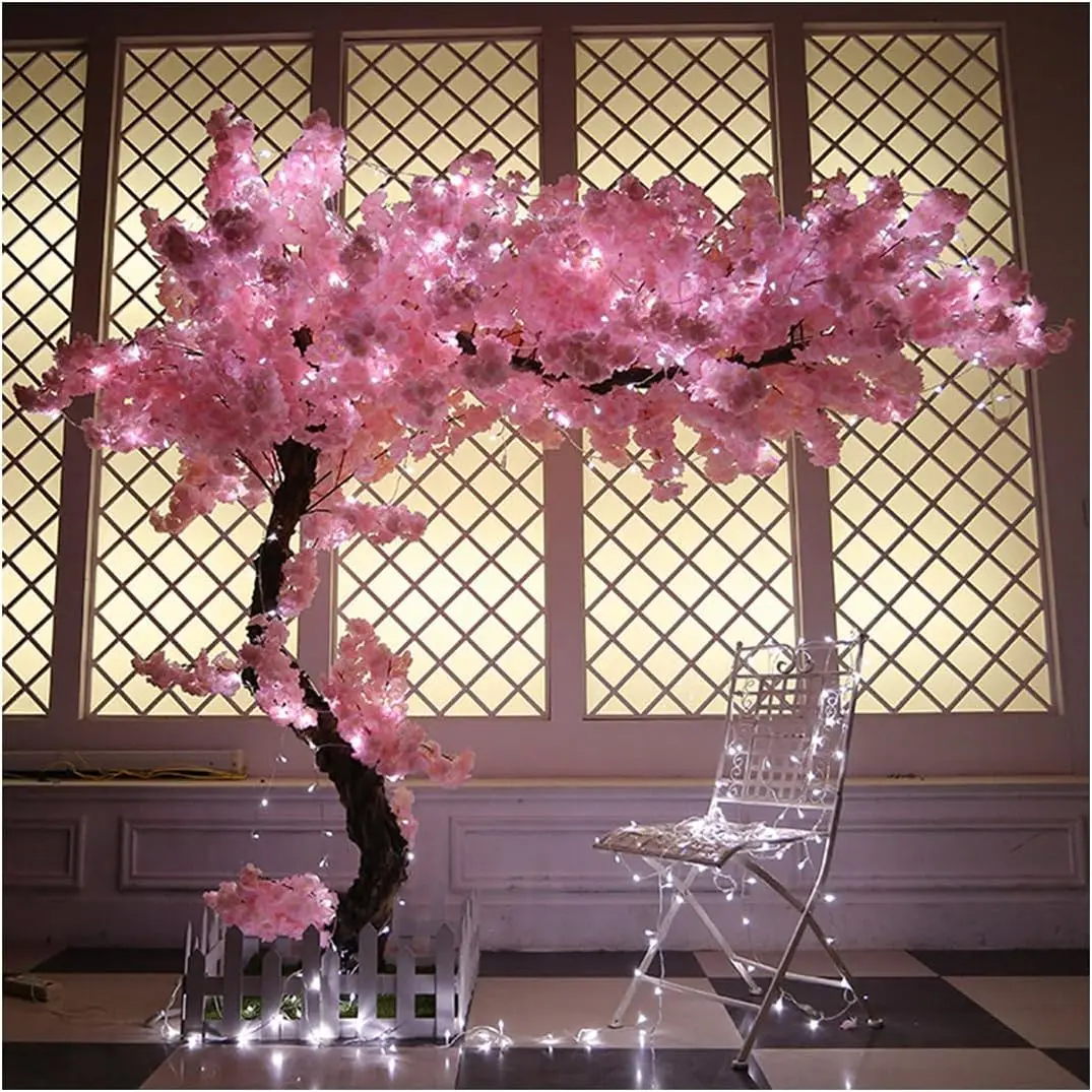 Alberi di fiori di ciliegio con luci fiori artificiali rosa fatti a mano con fiori di ciliegio finti per interni all'aperto, 5 piedi di altezza