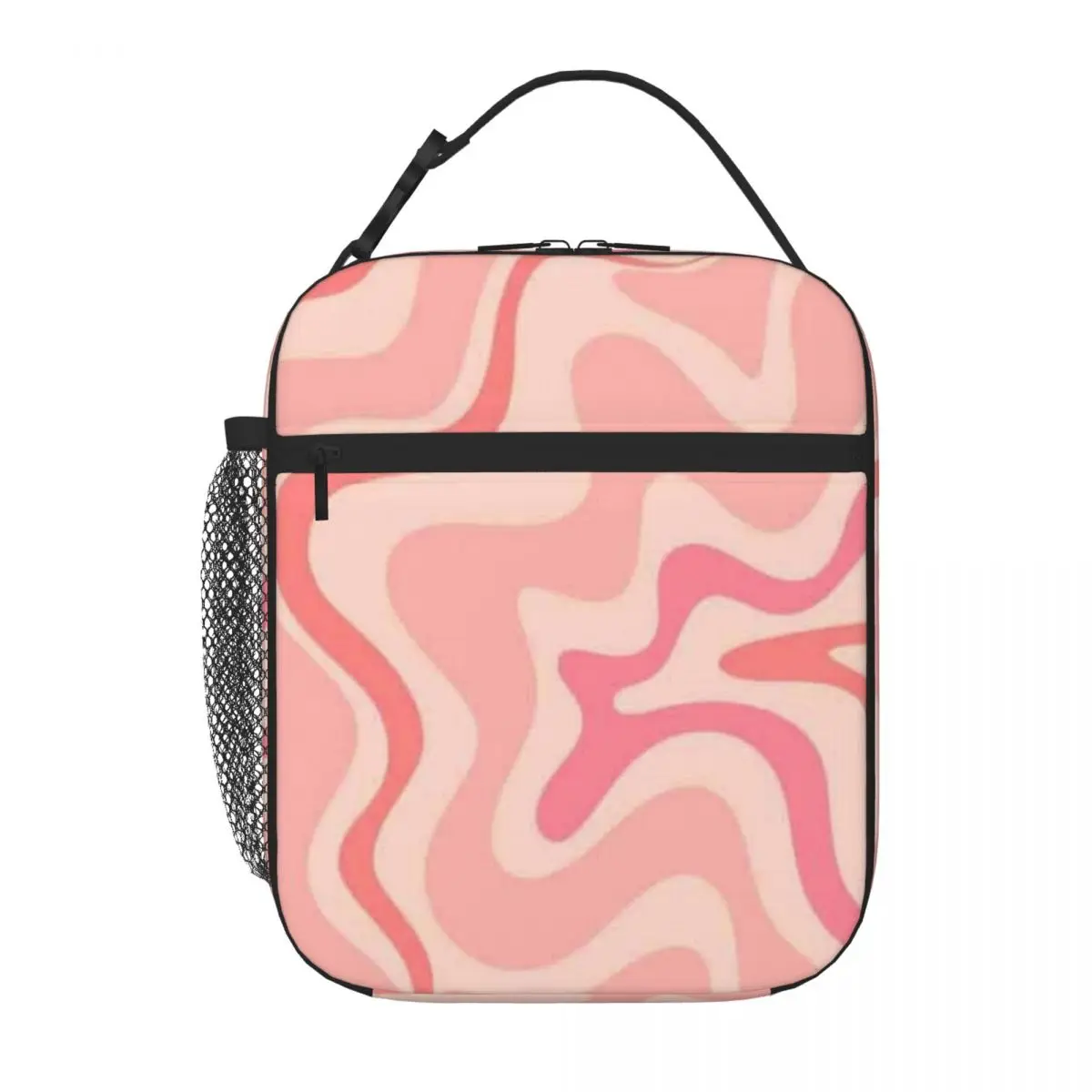 Bestselling Liquid Swirl Retro Contemporary Abstract In Soft Blush Pink Elegant Adjustable Strap Lunch Bag Long Drive Lunch Bag